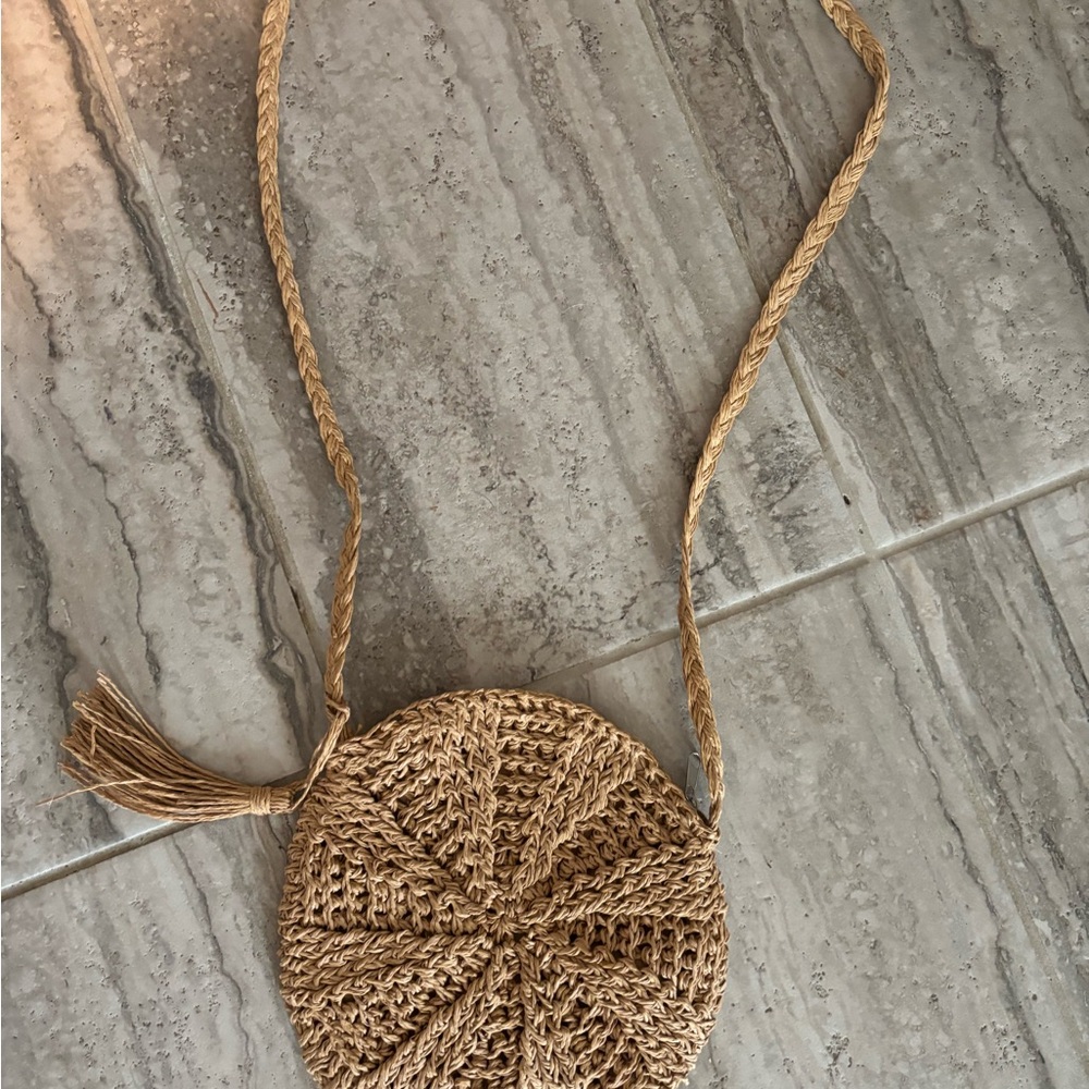 Woven Tan Crossbody Bag